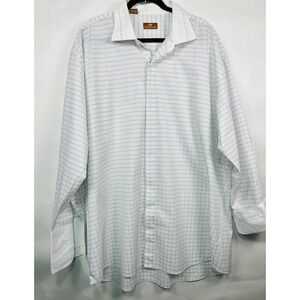 Steven Land‎ Dress Shirt Mens 19 Tall White Gold Detail Embroidered Flip Cuff